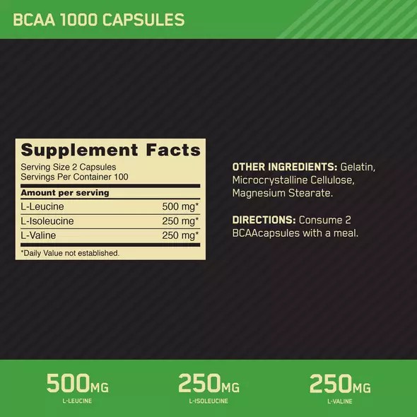 Optimum Nutrition BCAA 1000 200 Capsules (100 Servings) Chile | 981-JNXVML