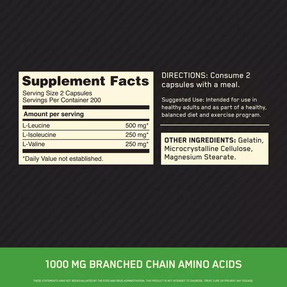 Optimum Nutrition BCAA 1000 400 Capsules (200 Servings) Chile | 987-XZSHLI