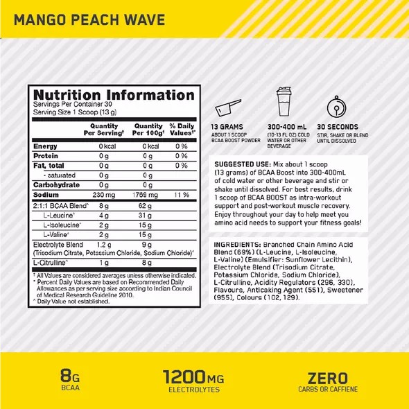 Optimum Nutrition BCAA Boost Mango Peach 30 Serves Chile | 278-OTVYJZ