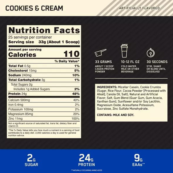 Optimum Nutrition GOLD STANDARD® 100% Casein Cookies & Cream 4 lb (53 Servings) Chile | 741-IFWBQZ