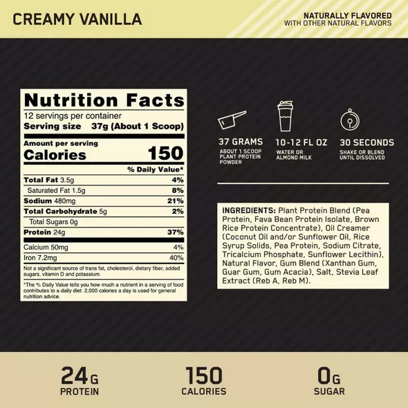 Optimum Nutrition GOLD STANDARD® 100% Plant Creamy Vainilla 0.98 lb (12 Servings) Chile | 768-FWJBSQ