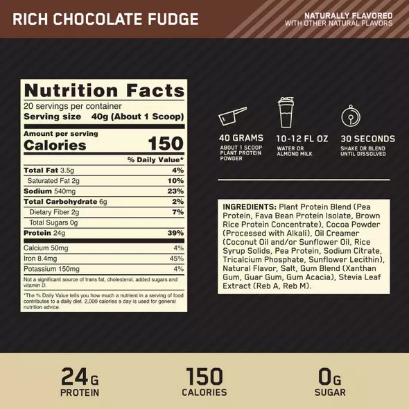 Optimum Nutrition GOLD STANDARD® 100% Plant Rich Chocolate Fudge 1.06 lb (12 Servings) Chile | 024-FXDULP