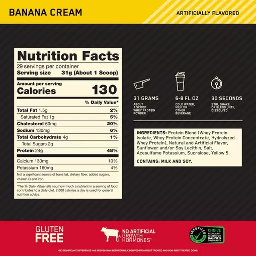 Optimum Nutrition GOLD STANDARD 100% WHEY™ Banana Cream 2 lb (29 Servings) Chile | 481-TMWABC