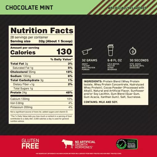 Optimum Nutrition GOLD STANDARD 100% WHEY™ Chocolate Mint 2 lb (28 Servings) Chile | 157-QGUYDW