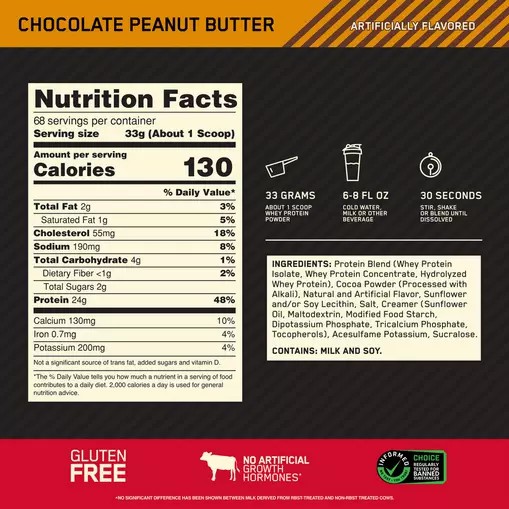 Optimum Nutrition GOLD STANDARD 100% WHEY™ Chocolate Peanut Butter 1.5 lb (22 Servings) Chile | 213-EFBHRA