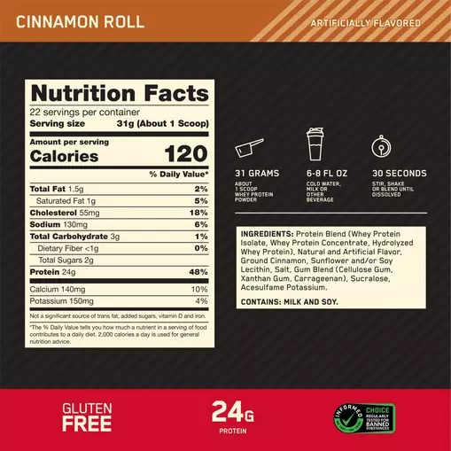 Optimum Nutrition GOLD STANDARD 100% WHEY™ Cinnamon Roll 1.5 lb (22 Servings) Chile | 163-ZPRUFX