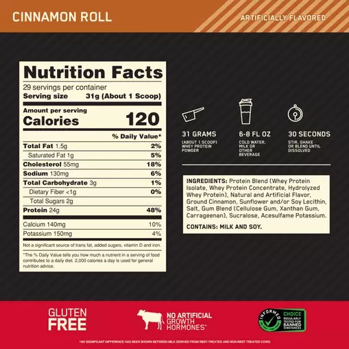 Optimum Nutrition GOLD STANDARD 100% WHEY™ Cinnamon Roll 2 lb (29 Servings) Chile | 268-JNPHYE