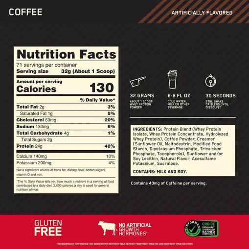 Optimum Nutrition GOLD STANDARD 100% WHEY™ Coffee 5 lb (71 Servings) Chile | 915-TRQVLB