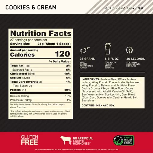 Optimum Nutrition GOLD STANDARD 100% WHEY™ Cookies & Cream 2 lb (27 Servings) Chile | 698-CODGKH