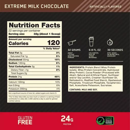 Optimum Nutrition GOLD STANDARD 100% WHEY™ Extreme Milk Chocolate 1.5 lb (22 Servings) Chile | 485-TRUAQI