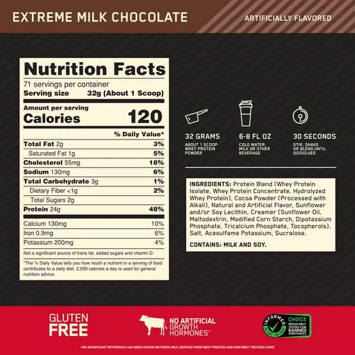 Optimum Nutrition GOLD STANDARD 100% WHEY™ Extreme Milk Chocolate 5 lb (71 Servings) Chile | 198-EYALPW