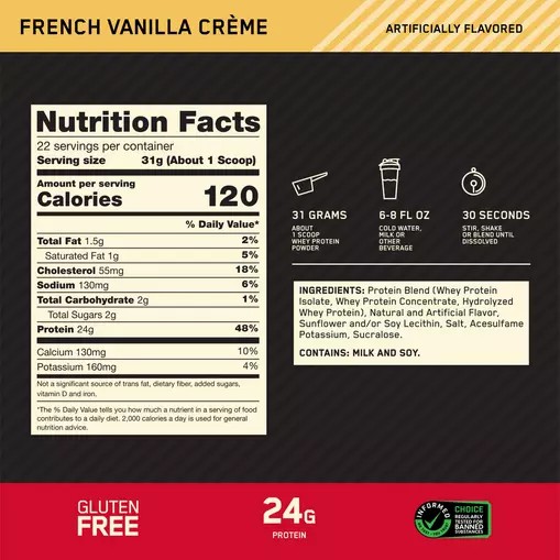 Optimum Nutrition GOLD STANDARD 100% WHEY™ French Vainilla Creme 1.5 lb (22 Servings) Chile | 398-QTJVHP