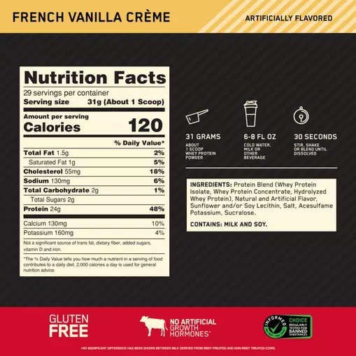 Optimum Nutrition GOLD STANDARD 100% WHEY™ French Vainilla Creme 2 lb (29 Servings) Chile | 974-RKNTBO