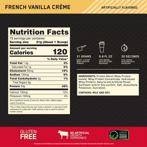 Optimum Nutrition GOLD STANDARD 100% WHEY™ French Vainilla Creme 5 lb (73 Servings) Chile | 687-BPJNYO