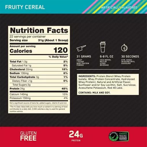 Optimum Nutrition GOLD STANDARD 100% WHEY™ Fruity Cereal 1.5 lb (22 Servings) Chile | 327-IMZXEA