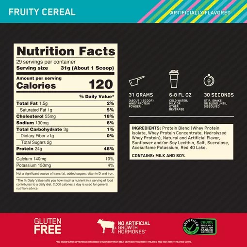 Optimum Nutrition GOLD STANDARD 100% WHEY™ Fruity Cereal 2 lb (29 Servings) Chile | 473-UAYZBS