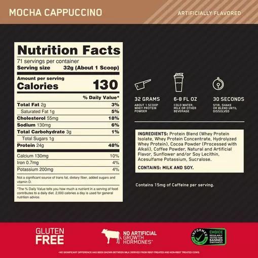 Optimum Nutrition GOLD STANDARD 100% WHEY™ Mocha Cappuccino 5 lb (71 Servings) Chile | 103-SNOCRA