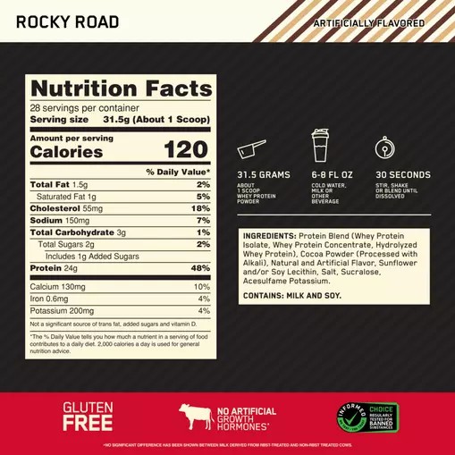 Optimum Nutrition GOLD STANDARD 100% WHEY™ Rocky Road 2 lb (28 Servings) Chile | 236-QIUGZK