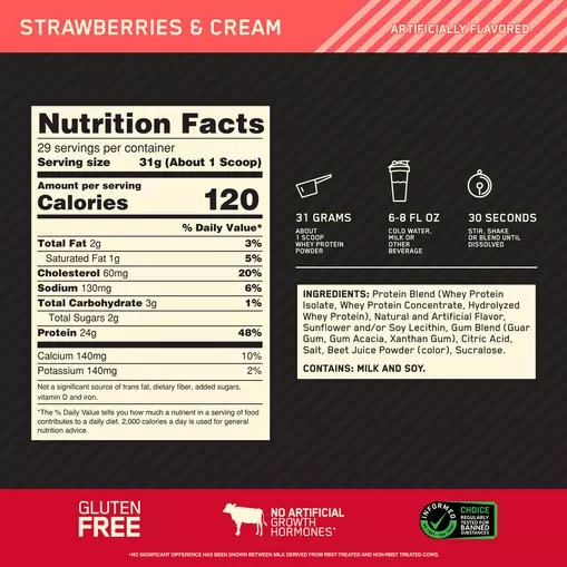 Optimum Nutrition GOLD STANDARD 100% WHEY™ Strawberries & Cream 2 lb (29 Servings) Chile | 481-XRCNHU