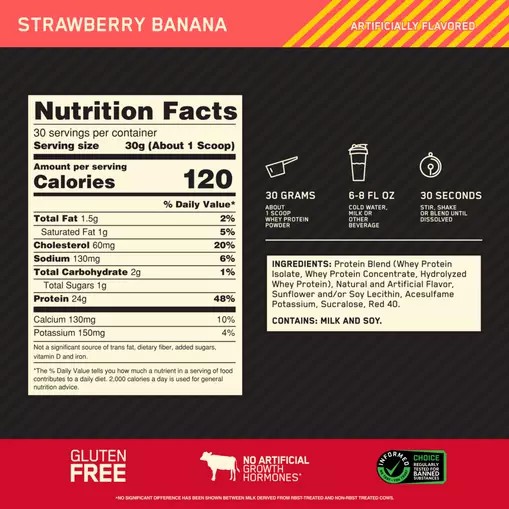 Optimum Nutrition GOLD STANDARD 100% WHEY™ Strawberry Banana 2 lb (30 Servings) Chile | 632-LGIEBA