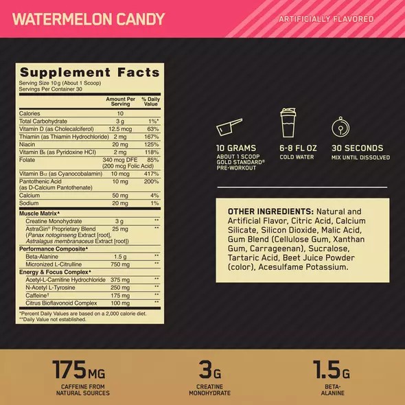 Optimum Nutrition GOLD STANDARD® Pre-Workout Watermelon 0.66 lb (30 Servings) Chile | 759-JZXAKS