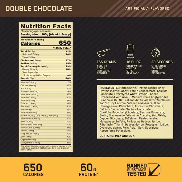 Optimum Nutrition GOLD STANDARD® Pro Gainer Double Chocolate 5.09 lb (14 Servings) Chile | 573-JAEPOK