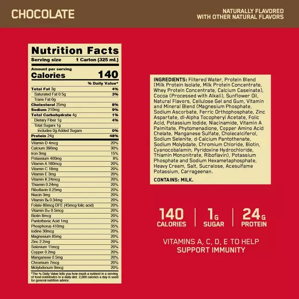 Optimum Nutrition GOLD STANDARD® Ready To Drink Protein Shake Chocolate 12 Cartons (12 Servings) Chile | 347-MOHGCN