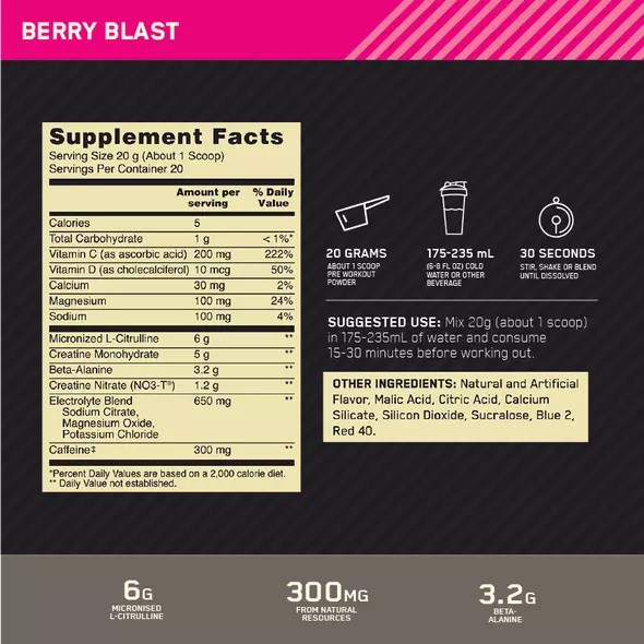 Optimum Nutrition Gold Standard Pre Advanced Berry Blast 20 Serves Chile | 892-VFYEGU