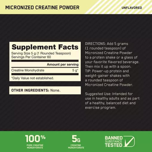 Optimum Nutrition Micronized Creatine Powder Unflavored 0.66 lb (60 Servings) Chile | 641-PORLQZ