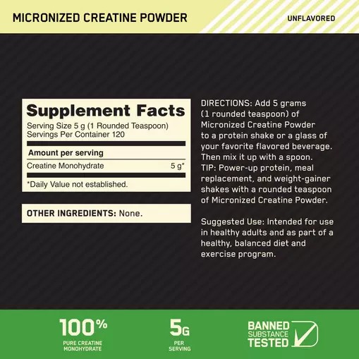 Optimum Nutrition Micronized Creatine Powder Unflavored 1.32 lb (120 Servings) Chile | 541-PVXSUO