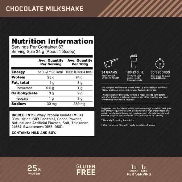 Optimum Nutrition Performance Isolate Chocolate 2.27kg Chile | 341-OTFNEK