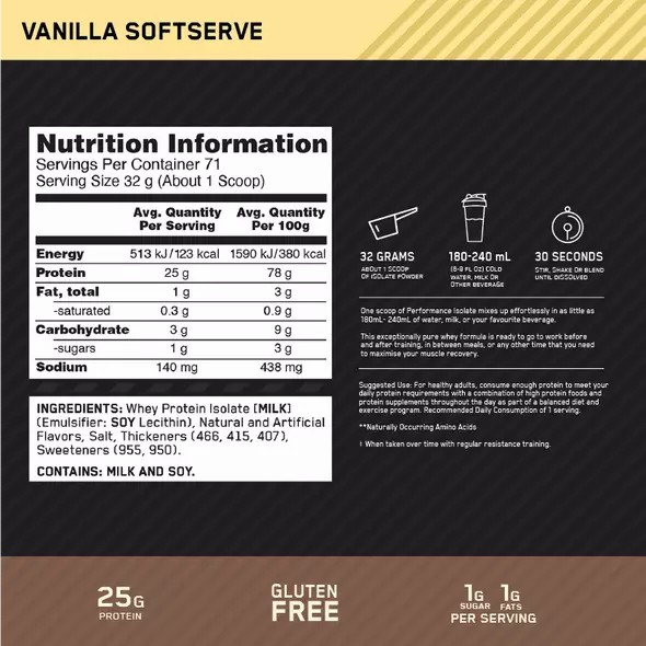 Optimum Nutrition Performance Isolate Vainilla 2.27kg Chile | 682-MEYRFU