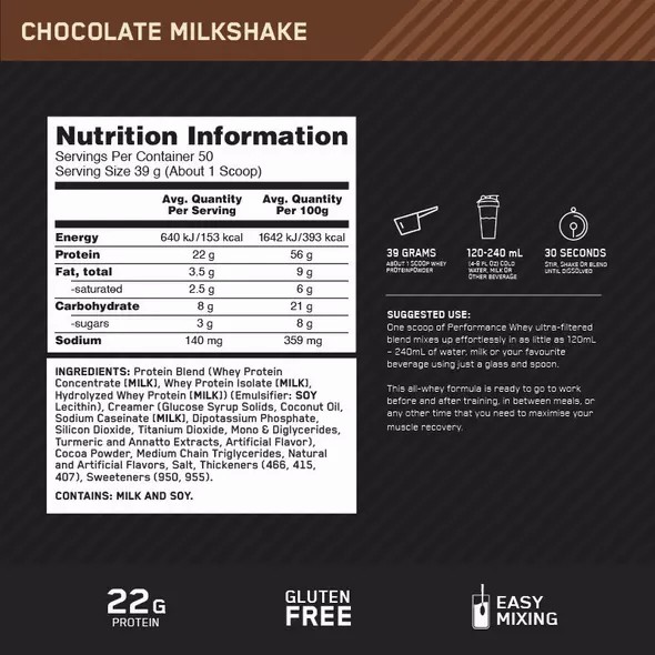 Optimum Nutrition Performance Whey Chocolate 1.95kg Chile | 345-VPEGTZ