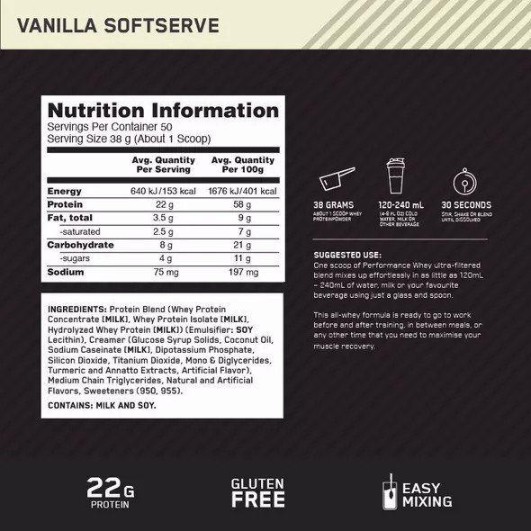 Optimum Nutrition Performance Whey Vainilla 1.95kg Chile | 275-PZIRCK