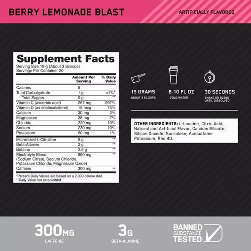 Optimum Nutrition Platinum Igniter Berry Lemonade Blast 0.84 lb (20 Servings) Chile | 251-GKUZIH