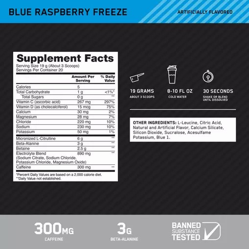 Optimum Nutrition Platinum Igniter Blue Raspberry Freeze 0.84 lb (20 Servings) Chile | 693-JZTRXC