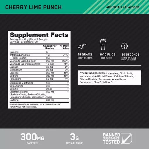 Optimum Nutrition Platinum Igniter Cherry Lime Punch 0.84 lb (20 Servings) Chile | 562-QVLBMC