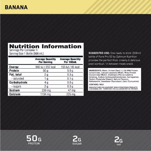 Optimum Nutrition Pure Pro 50 Banana 508ml (12 bottles) Chile | 374-QBWKYI